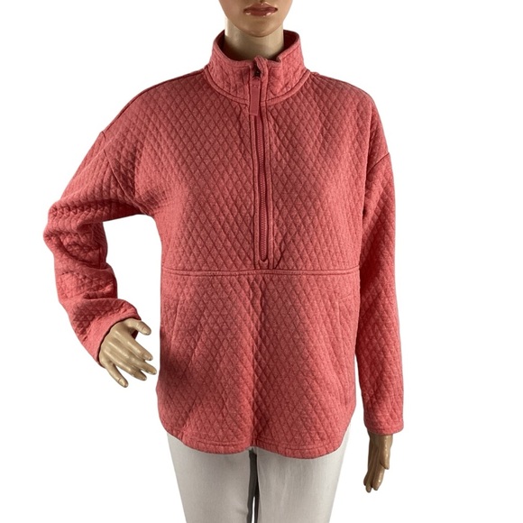 Eddie Bauer Coral Quilted Half Zip Pullover Sweatshirt Medium - Picture 1 of 7